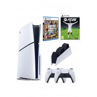 Playstation 5 Slim Cd Edition + 2. DualSense Ps5 Kol + Sarj istasyonu + Fifa Fc 25 + GTA 5