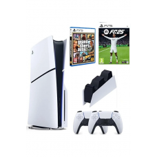 Playstation 5 Slim Cd Edition + 2. DualSense Ps5 Kol + Sarj istasyonu + Fifa Fc 25 + GTA 5
